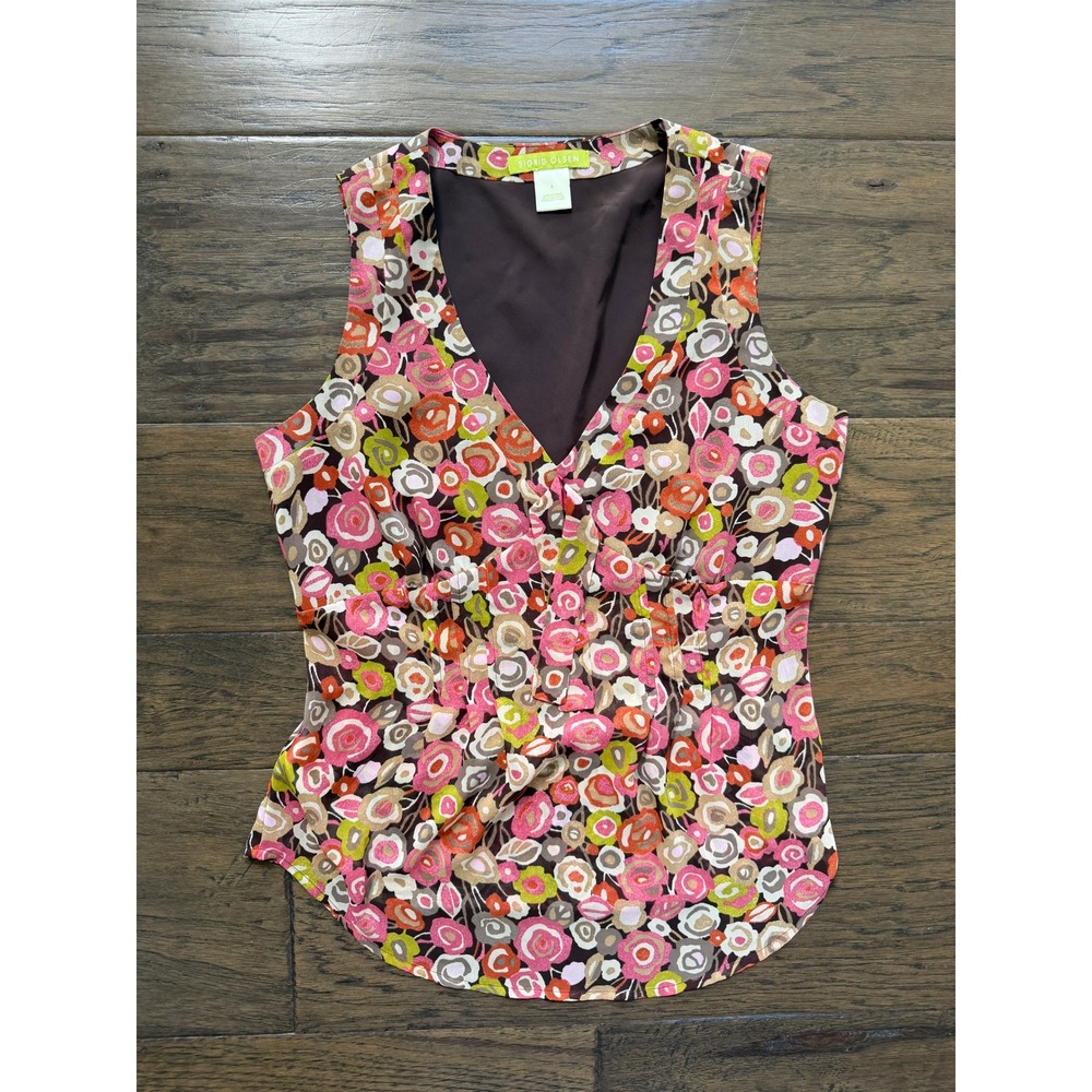 Sigrid Olsen Floral Sleeveless Blouse Size 4 Boho